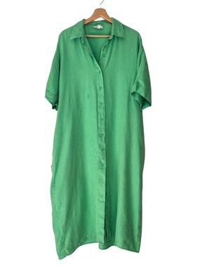 COS Green Button-Front Linen Shirt Dress Size Medium